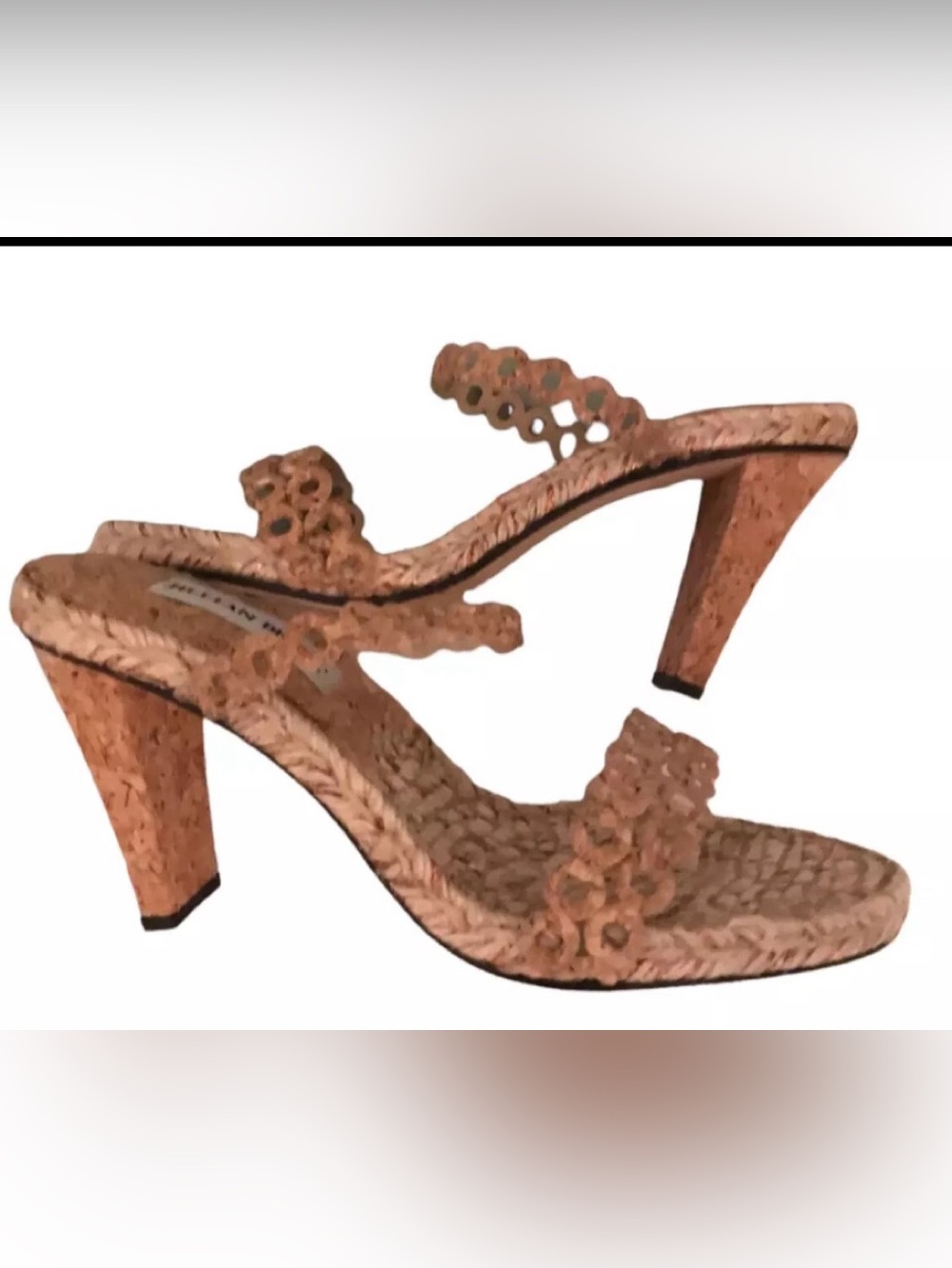 Sacha London Woven & Cork Block Heels Slide Sandals -  Tan